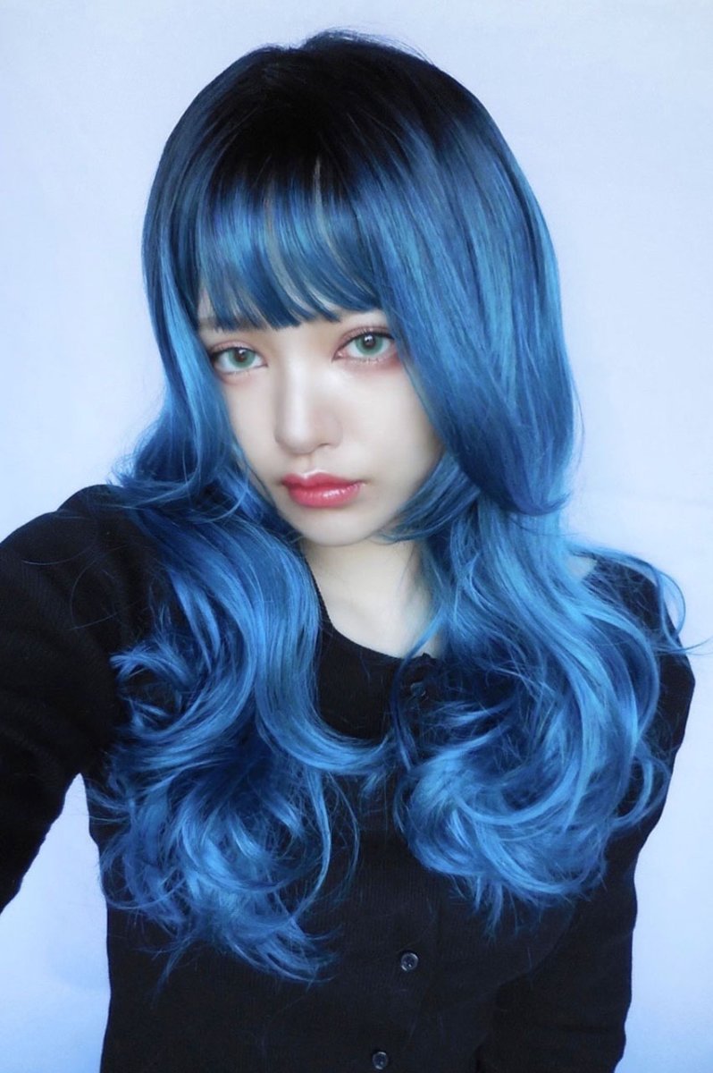 画像9: 《SALE》ふかし加工☆オルチャン風シースルーバングフェミニンカールロング【根元黒染め×ピーコック・グリーン×マゼラン・ブルー】 (9)