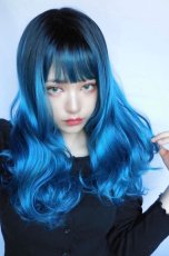 画像6: 《SALE》ふかし加工☆オルチャン風シースルーバングフェミニンカールロング【根元黒染め×ピーコック・グリーン×マゼラン・ブルー】 (6)