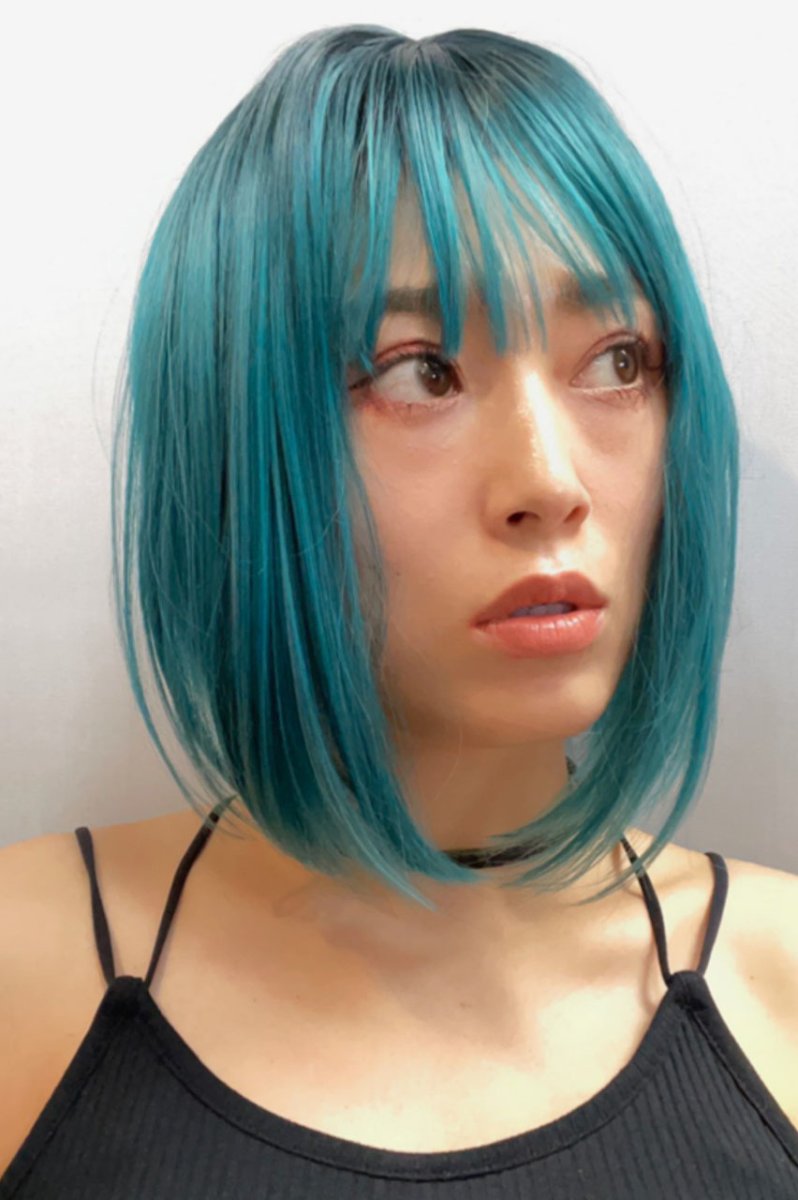 画像18: 【SALE】シースルーバング☆前下がりクラシカルボブ【根元黒染め×エメラルドグリーン】 (18)