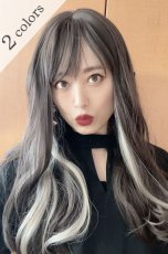 画像1: 【SALE】Ssize☆I型つむじ☆フリンジバング＆サイドインナーカラーゆるカールロング【002R×インナーカラープラチナゴールド】 (1)