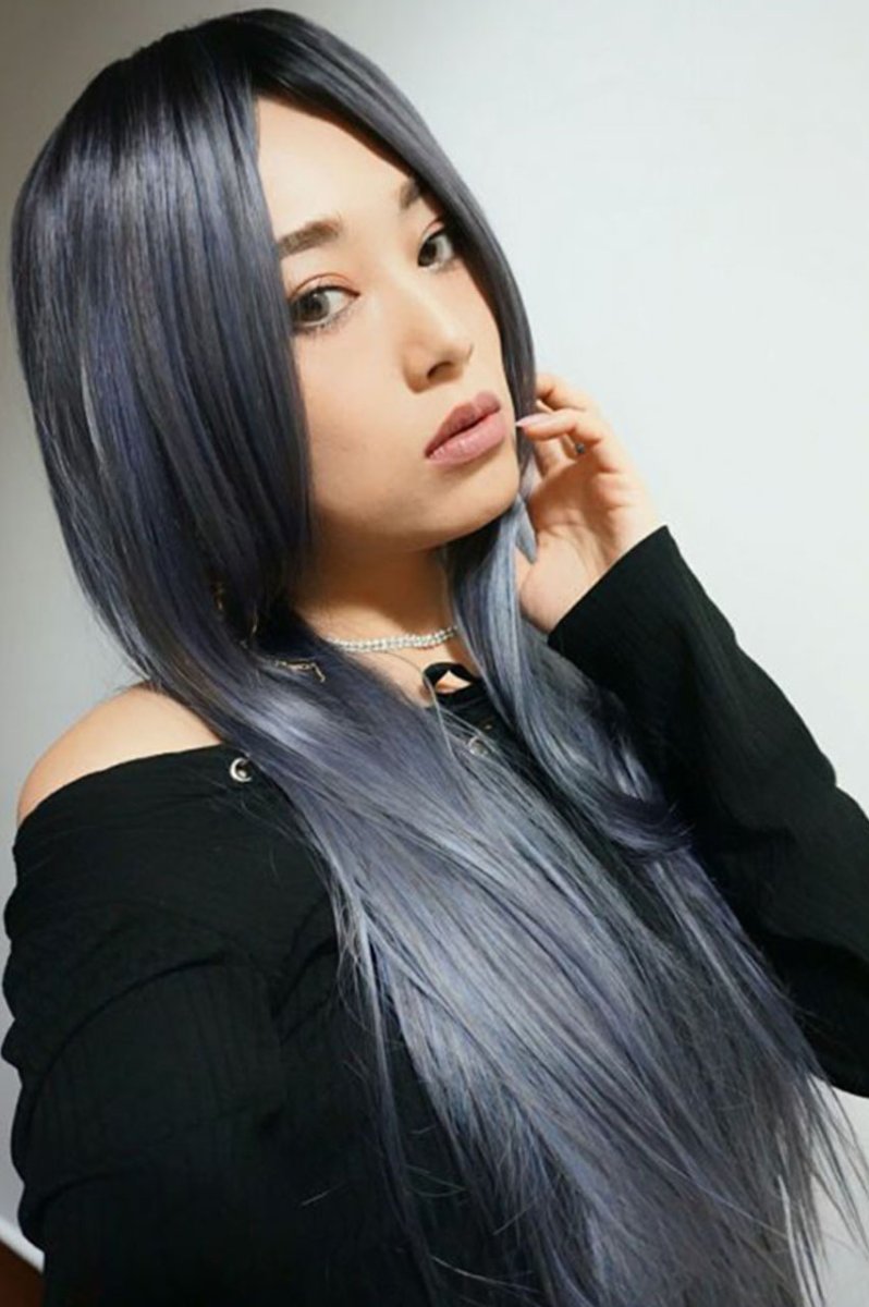 画像19: 【SALE】ストレス軽減！注目の新構造ウィッグ！センター分けソフトストレートロング【根元黒染め×アメジストパープルグレー】  (19)