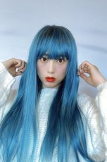 画像7: 【SALE】幅広つむじ☆ぱっつん前髪ブラントカットストレートロング【根元ブラックmix×ピーコック・グリーン×マゼラン・ブルー】　　 (7)
