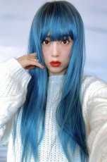 画像3: 【SALE】幅広つむじ☆ぱっつん前髪ブラントカットストレートロング【根元ブラックmix×ピーコック・グリーン×マゼラン・ブルー】　　 (3)