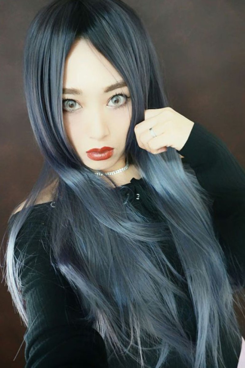 画像15: 【SALE】ストレス軽減！注目の新構造ウィッグ！センター分けソフトストレートロング【根元黒染め×アメジストパープルグレー】  (15)