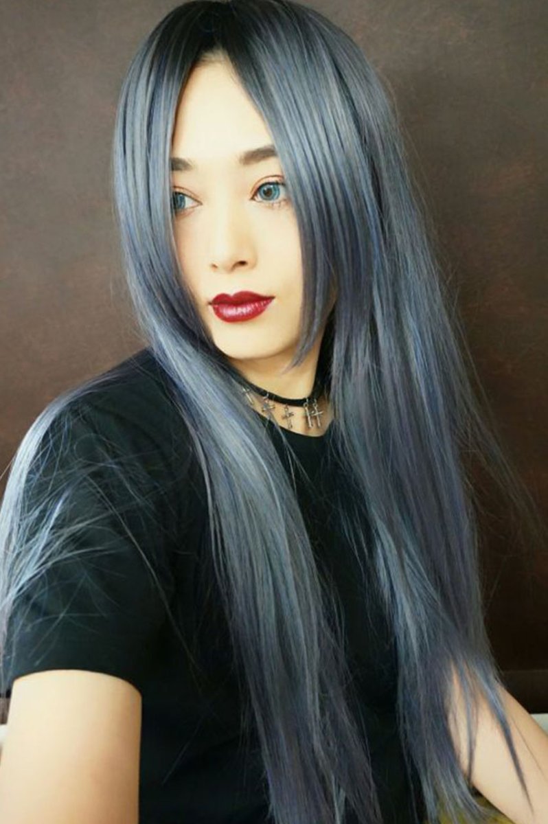 画像14: 【SALE】ストレス軽減！注目の新構造ウィッグ！センター分けソフトストレートロング【根元黒染め×アメジストパープルグレー】  (14)