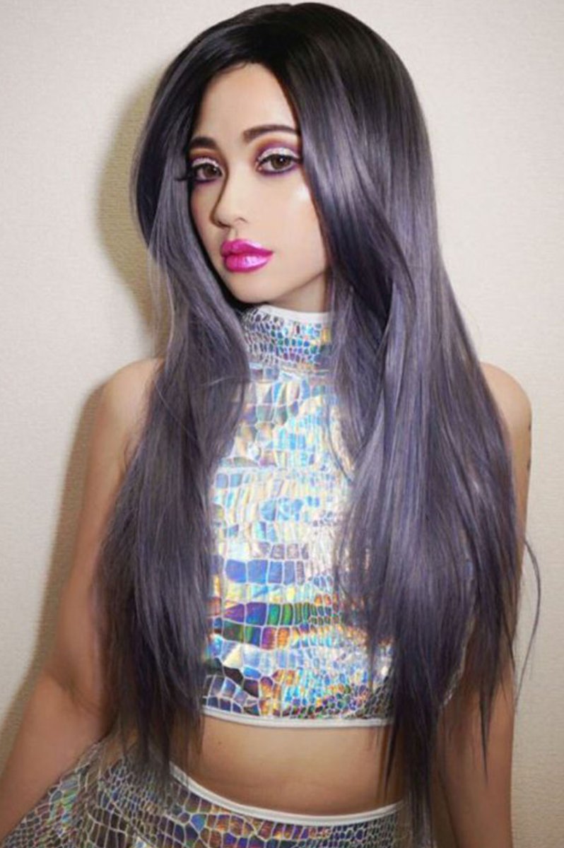 画像10: 【SALE】ストレス軽減！注目の新構造ウィッグ！センター分けソフトストレートロング【根元黒染め×アメジストパープルグレー】  (10)