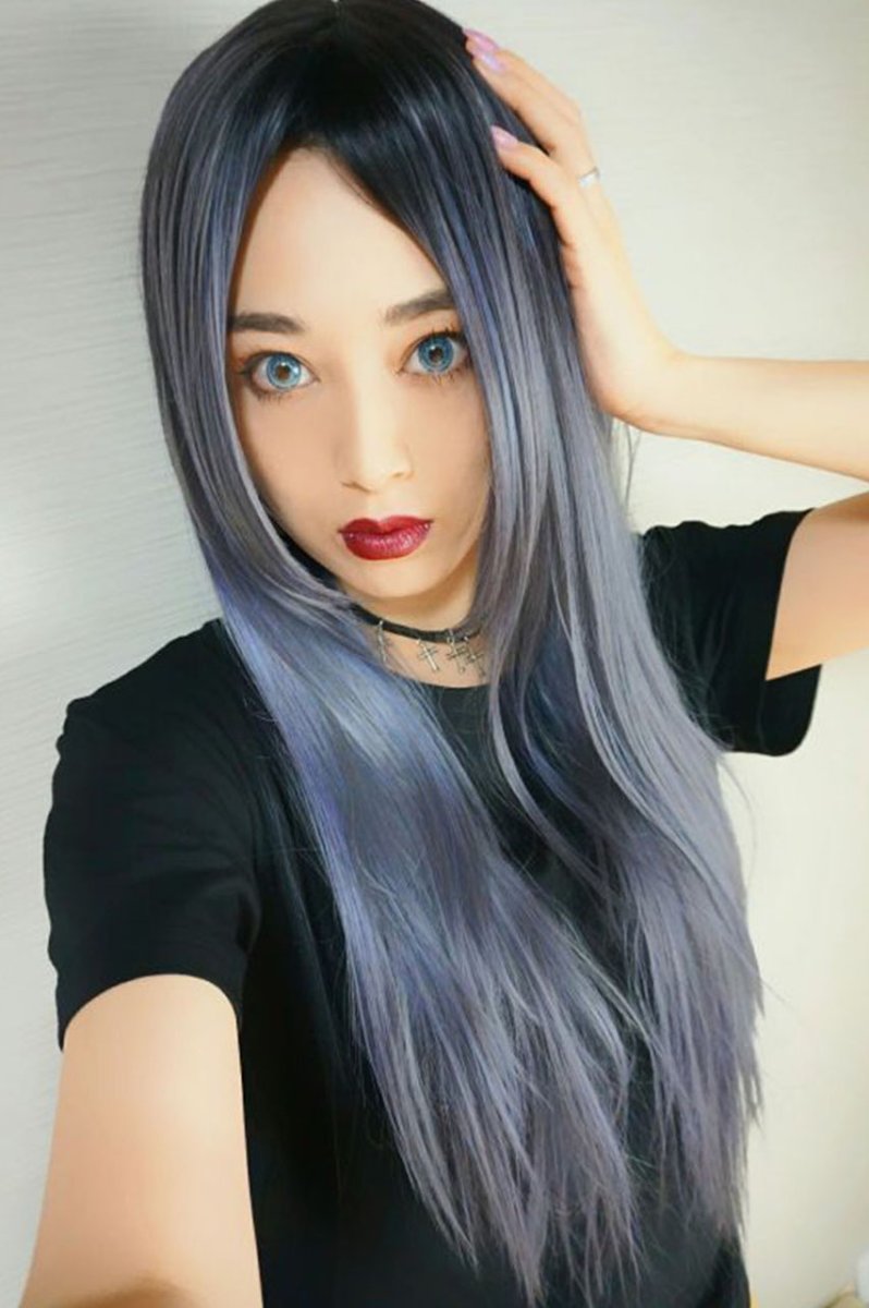 画像21: 【SALE】ストレス軽減！注目の新構造ウィッグ！センター分けソフトストレートロング【根元黒染め×アメジストパープルグレー】  (21)