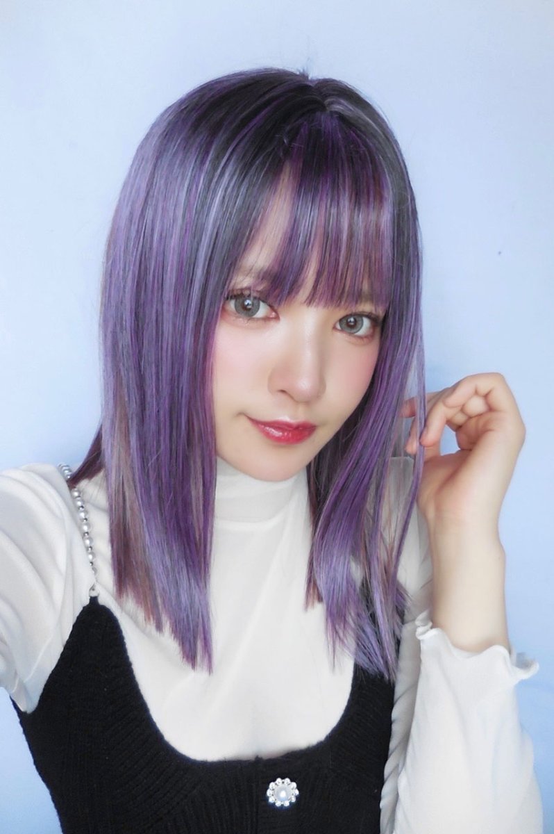 画像8: 【SALE】切りっぱなしストレートセミロング【根元黒mixアッシュグレープパープルブラウンmix】 (8)