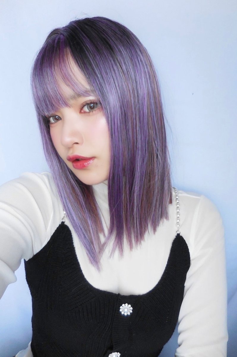 画像7: 【SALE】切りっぱなしストレートセミロング【根元黒mixアッシュグレープパープルブラウンmix】 (7)