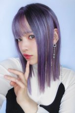 画像2: 【SALE】切りっぱなしストレートセミロング【根元黒mixアッシュグレープパープルブラウンmix】 (2)