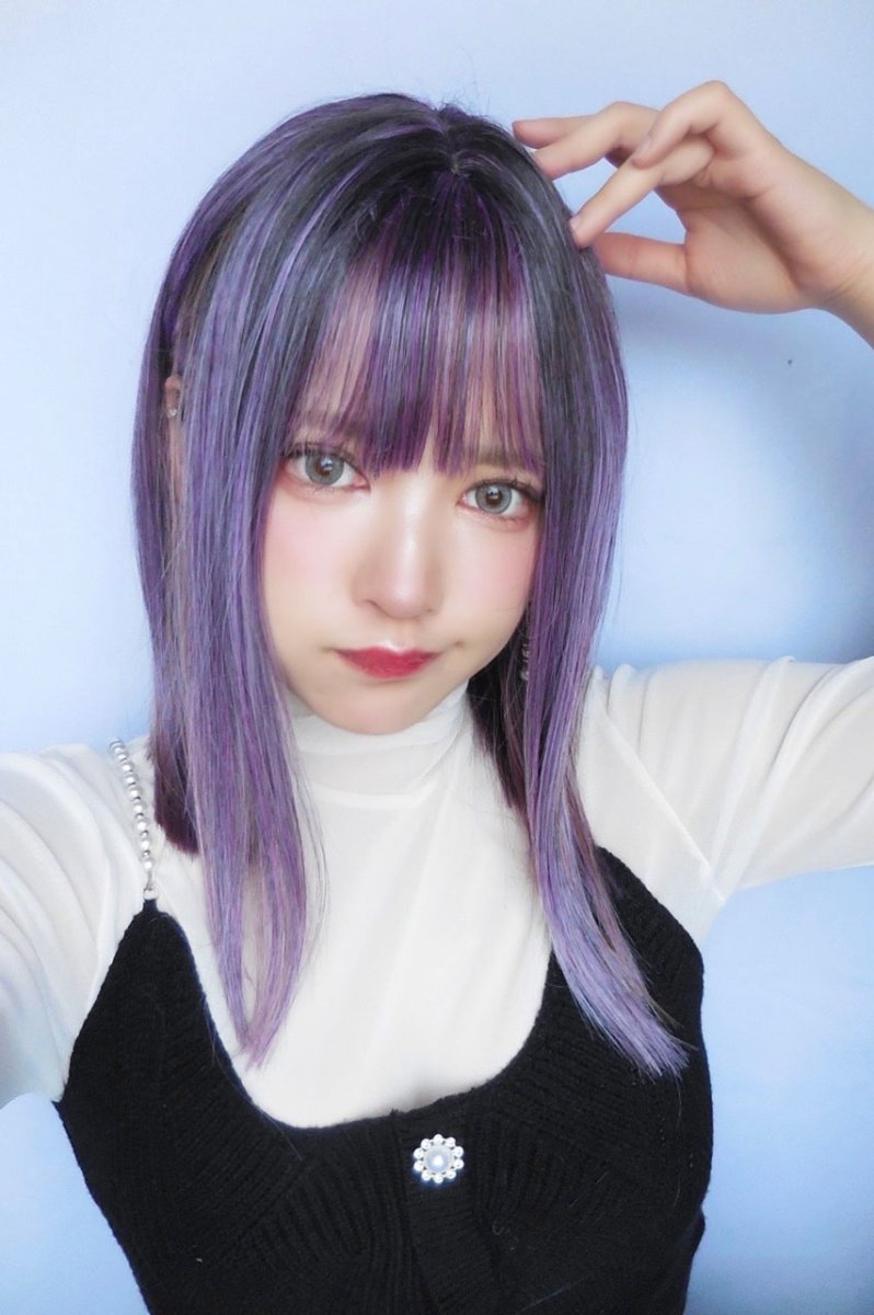 画像9: 【SALE】切りっぱなしストレートセミロング【根元黒mixアッシュグレープパープルブラウンmix】 (9)