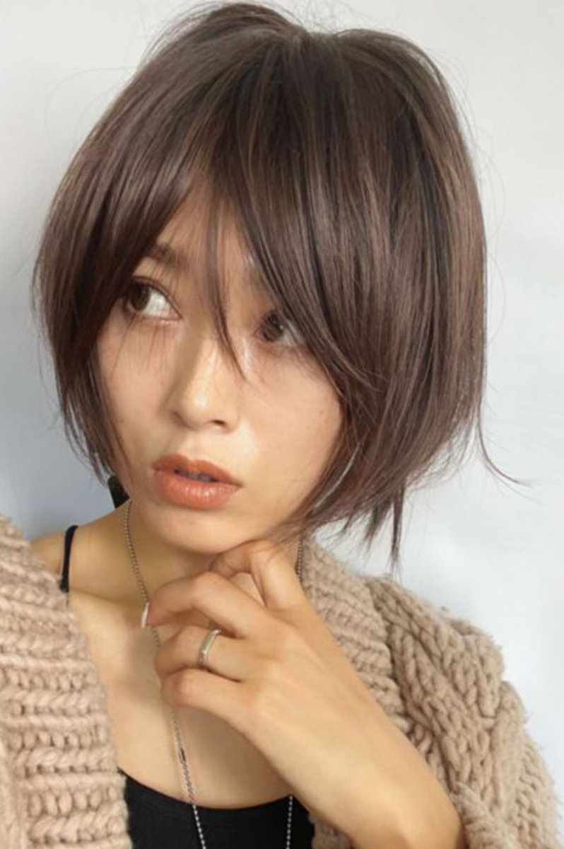 画像12: 《Sサイズ展開有》大人可愛い✩美フォルムレイヤーショートボブ【根元黒mix×マロンブラウン】　 (12)