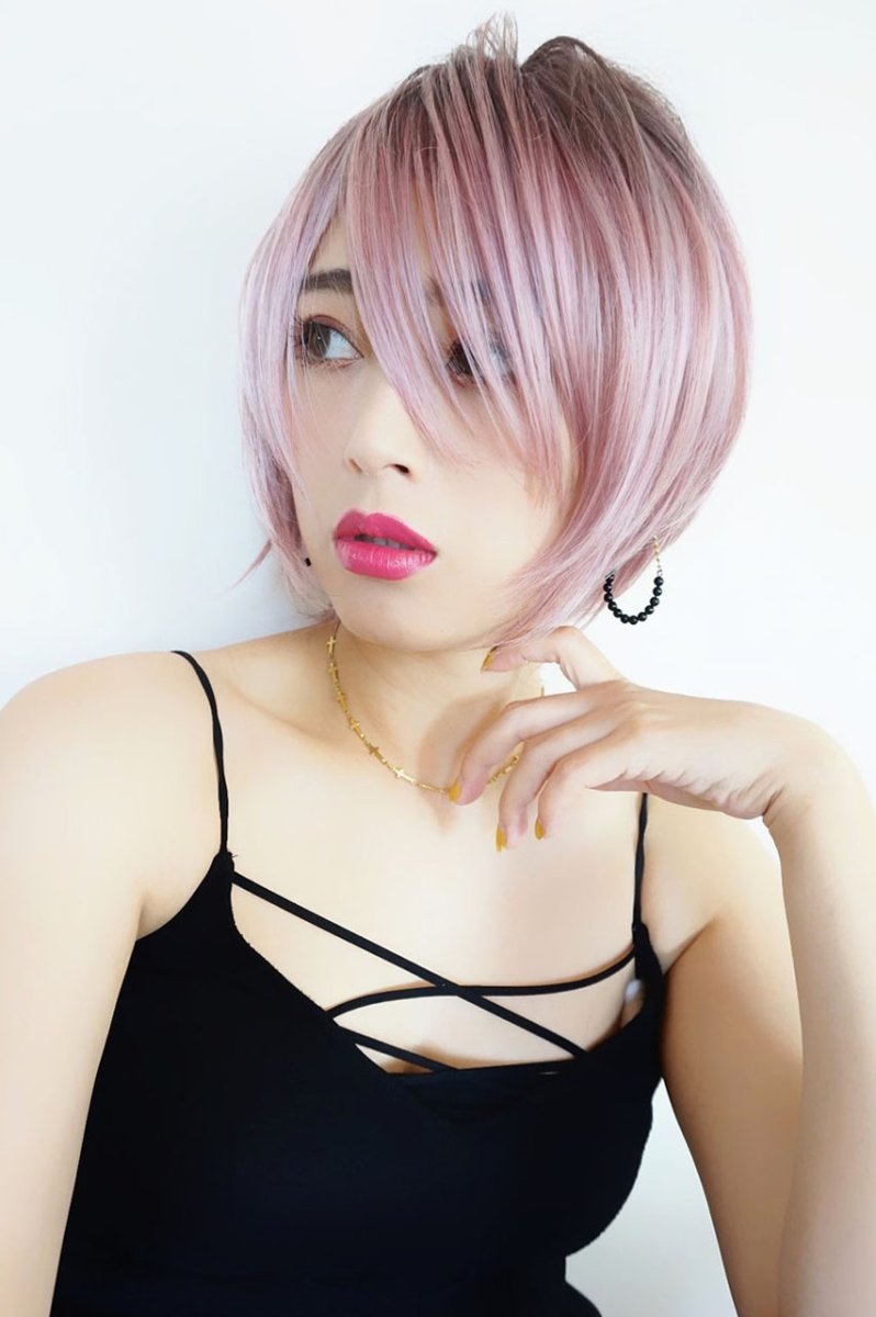 画像10: 《Sサイズ展開有》大人可愛い✩美フォルムレイヤーショートボブ【根元黒mix×シュガーピンク】  (10)