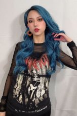 画像11: 【SALE】ふかし加工☆ヌーディカジュアルウェーブロング【根元黒染め×ピーコック・グリーン×マゼラン・ブルー】 (11)