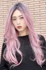 画像3: 【SALE】ふかし加工☆ヌーディカジュアルウェーブロング【根元黒染め×シュガーピンク】 (3)