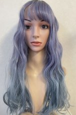 画像18: 【SALE】幅広つむじ☆切りっぱなしヴェールウェーブロング【根元黒mix×ビビッドレインボー×くすみブルー】 (18)