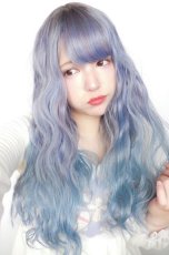 画像2: 【SALE】幅広つむじ☆切りっぱなしヴェールウェーブロング【根元黒mix×ビビッドレインボー×くすみブルー】 (2)