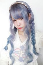 画像8: 【SALE】幅広つむじ☆切りっぱなしヴェールウェーブロング【根元黒mix×ビビッドレインボー×くすみブルー】 (8)