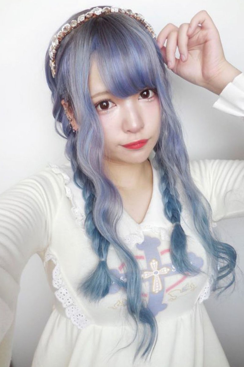 画像5: 【SALE】幅広つむじ☆切りっぱなしヴェールウェーブロング【根元黒mix×ビビッドレインボー×くすみブルー】 (5)