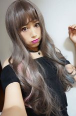 画像5: 【SALE】眉上バング☆姫カット☆ロリータゆるウェーブロング【スモーキーグレージュ×インナーカラーブルー＆ピンク】 (5)