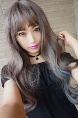画像7: 【SALE】眉上バング☆姫カット☆ロリータゆるウェーブロング【スモーキーグレージュ×インナーカラーブルー＆ピンク】 (7)
