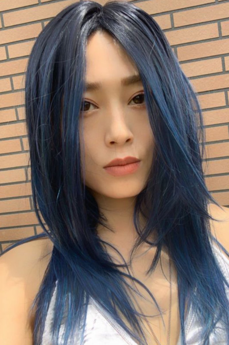 画像10: 【SALE】幅広I型つむじ☆クールレイヤーストレートセミロング【根元黒染め×ブードゥーブルー】 (10)