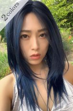 画像1: 【SALE】幅広I型つむじ☆クールレイヤーストレートセミロング【根元黒染め×ブードゥーブルー】 (1)