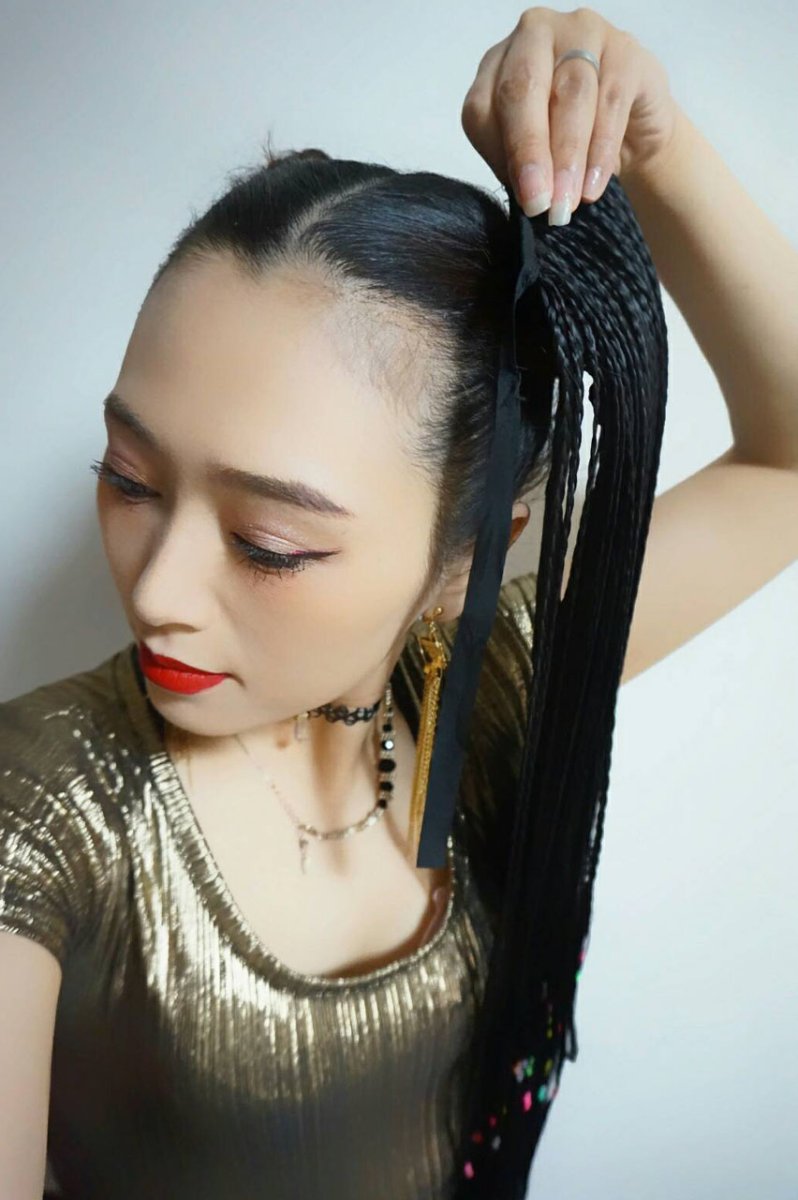 画像3: リボン紐付きブレイズ編みポニーテールウィッグ【ボリューミータイプ：全3色】 (3)