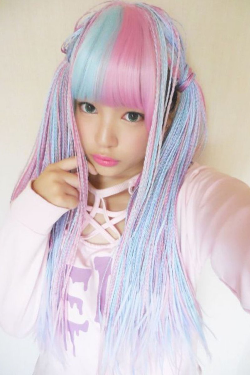 画像10: サイド付きぱっつん前髪styleブレイズ編みフルウィッグ【いちごミルク×アイスソーダ】 (10)