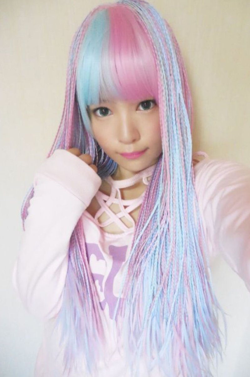 画像6: サイド付きぱっつん前髪styleブレイズ編みフルウィッグ【いちごミルク×アイスソーダ】 (6)