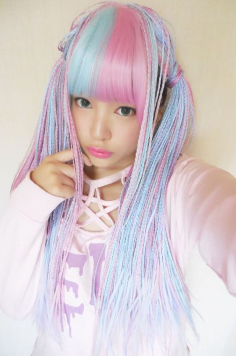 画像2: サイド付きぱっつん前髪styleブレイズ編みフルウィッグ【いちごミルク×アイスソーダ】 (2)