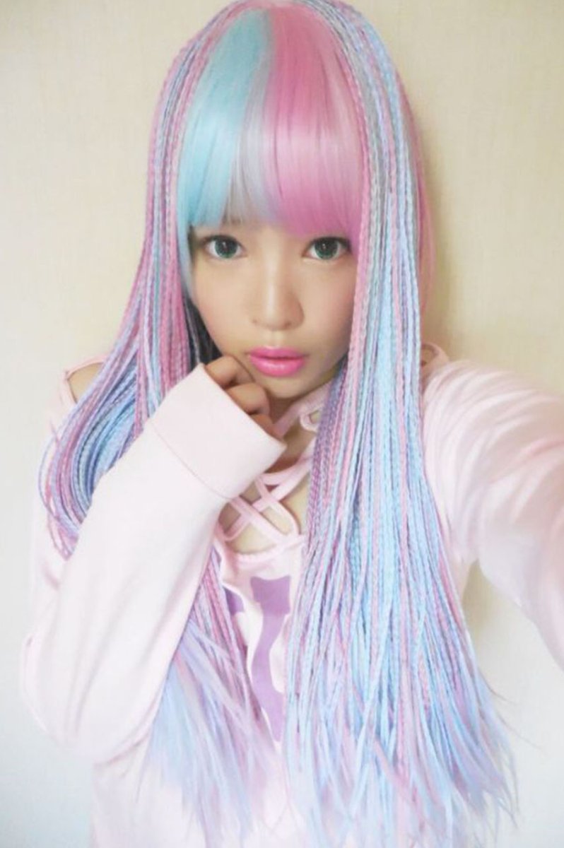 画像8: サイド付きぱっつん前髪styleブレイズ編みフルウィッグ【いちごミルク×アイスソーダ】 (8)