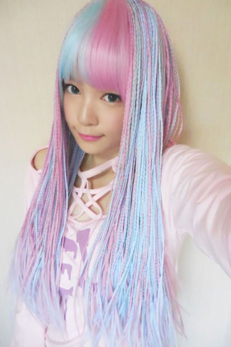 画像9: サイド付きぱっつん前髪styleブレイズ編みフルウィッグ【いちごミルク×アイスソーダ】 (9)