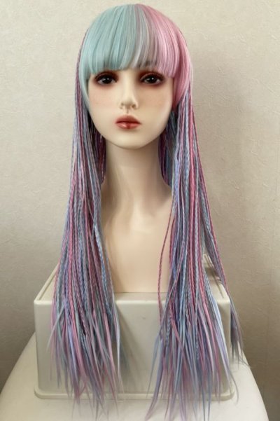 画像1: サイド付きぱっつん前髪styleブレイズ編みフルウィッグ【いちごミルク×アイスソーダ】