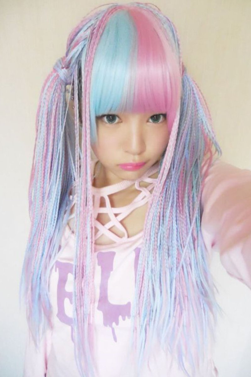 画像4: サイド付きぱっつん前髪styleブレイズ編みフルウィッグ【いちごミルク×アイスソーダ】 (4)