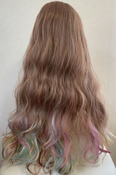 画像3: ハーフwig☆2way☆パステルレインボーカラーウェーブロング【ライトブラウンベースレインボー】