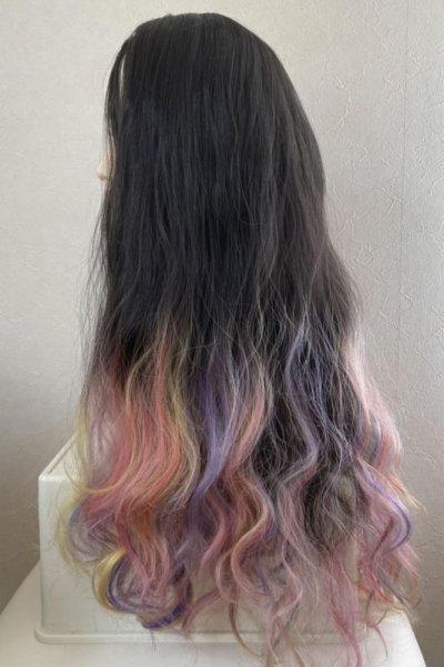 画像2: 【SALE】ハーフwig☆2way✩トロピカルレインボーカラーウェーブロング【根元黒染め×トロピカルレインボー】