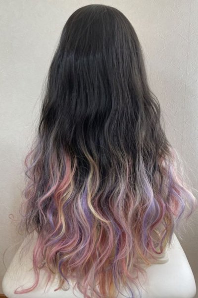 画像3: 【SALE】ハーフwig☆2way✩トロピカルレインボーカラーウェーブロング【根元黒染め×トロピカルレインボー】