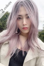 画像1: 【SALE】幅広I型つむじ☆クールレイヤーストレートセミロング【根元黒mix×ペールピンク】 (1)