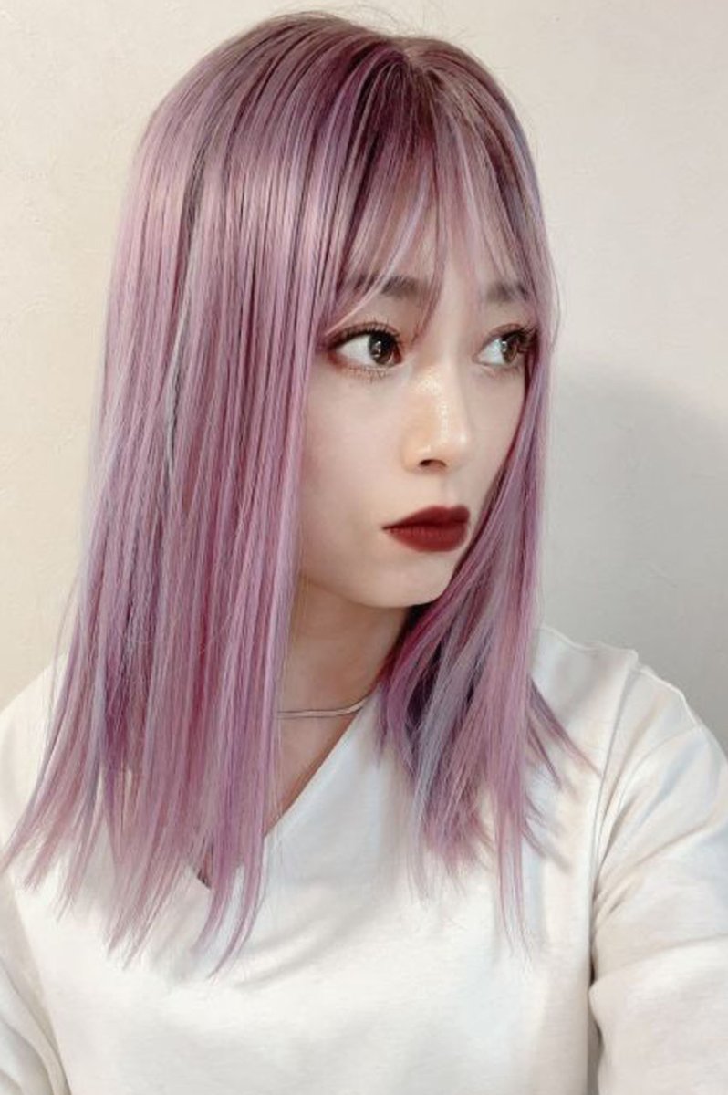 画像13: 切りっぱなしストレートセミロング【根元黒染め×スモーキーラベンダー×クリームソーダmix】 (13)