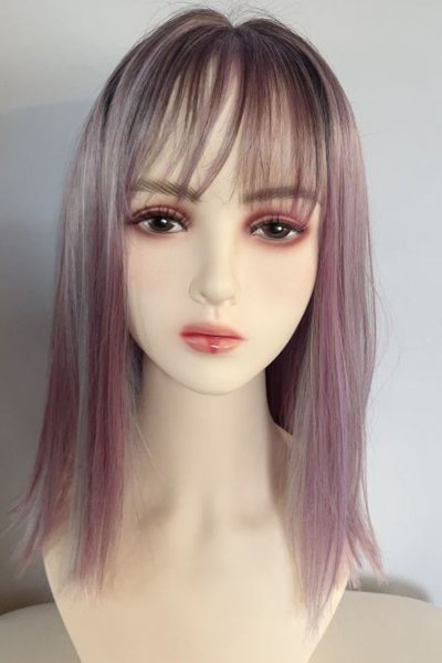 画像1: 切りっぱなしストレートセミロング【根元黒染め×スモーキーラベンダー×クリームソーダmix】