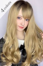 画像1: 【SALE】I型つむじ☆斜め分けランダムゆる巻きウェーブロング【根元黒mix×ミルクティゴールド】　 (1)