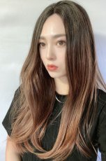 画像6: front lace wig☆センターパート☆ワンレンストレートロング【根元黒染め×ショコラブラウングラデ】 (6)