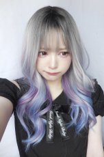 画像2: 【SALE】エギョモリウェーブロング【根元黒染め×ユニコーンカラー】 (2)