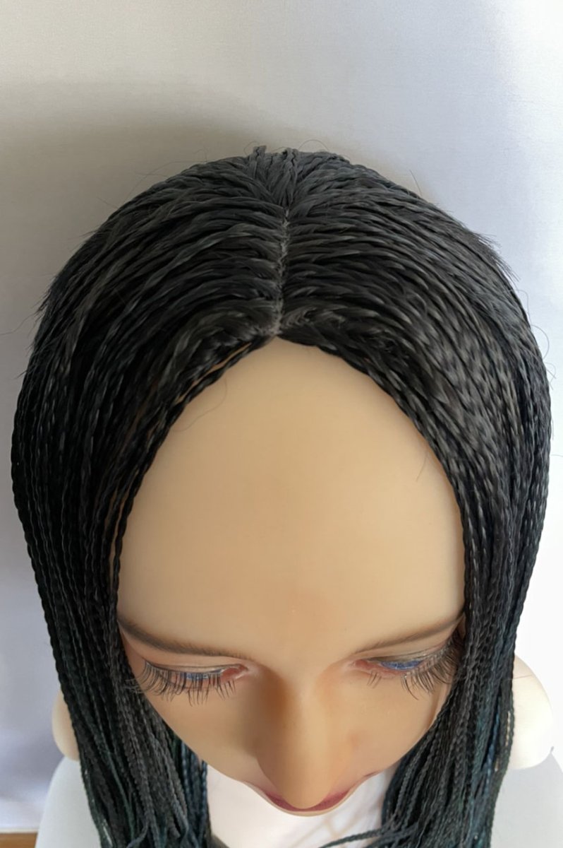 画像5: ☆センター分け☆ブレイズ編みスーパーストレートウィッグ【ブラックmixビリジァングリーン×ブルーベース】 (5)