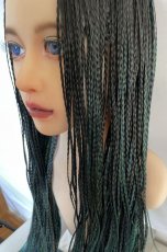 画像6: ☆センター分け☆ブレイズ編みスーパーストレートウィッグ【ブラックmixビリジァングリーン×ブルーベース】 (6)