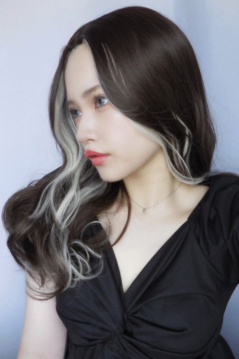 画像17: 【SALE】Ｉ型 レース ☆フェイスフレーミングウェーブロング【チョコブラウン×インナーカラーシルバー】 (17)