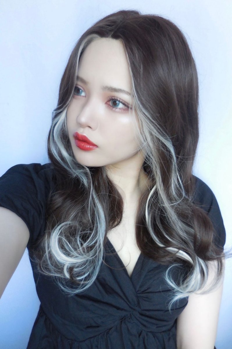 画像16: 【SALE】Ｉ型 レース ☆フェイスフレーミングウェーブロング【チョコブラウン×インナーカラーシルバー】 (16)