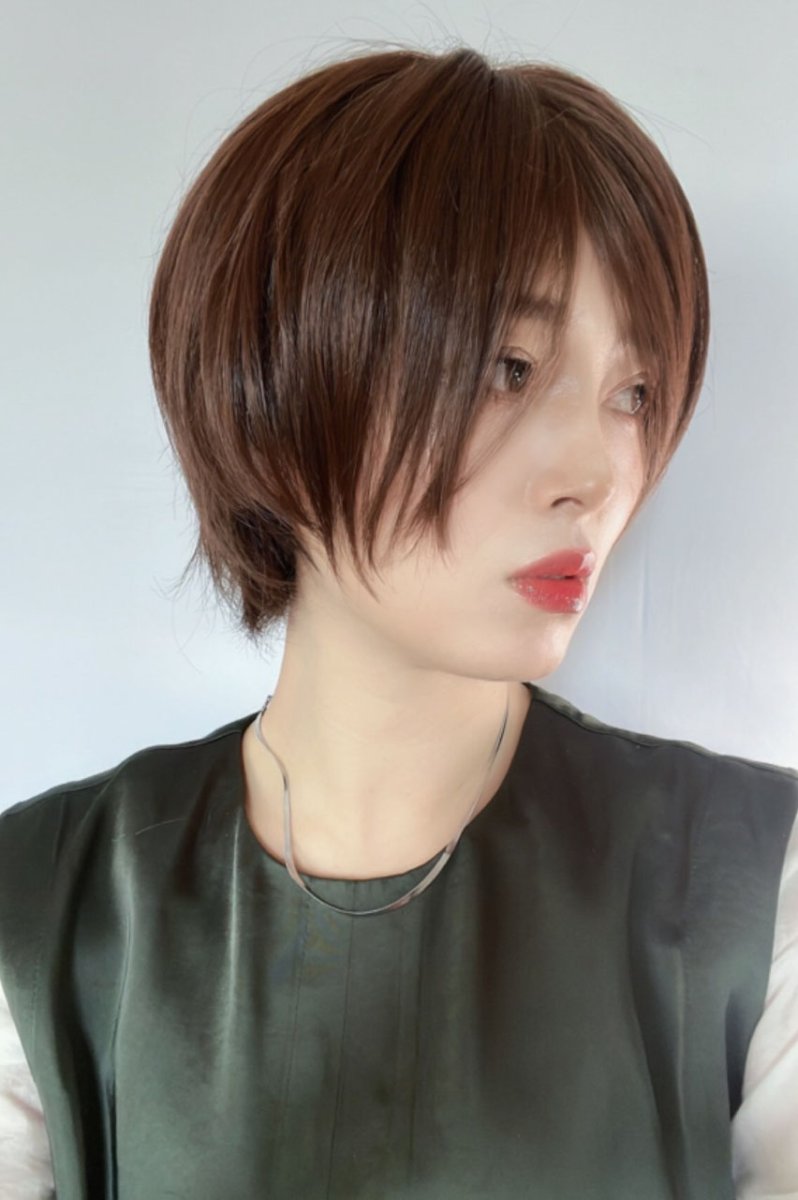 画像2: 人毛mix☆リアルスキン☆総レース大人ショート【マロンブラウン】 (2)