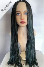 画像1: ☆センター分け☆ブレイズ編みスーパーストレートウィッグ【ブラックmixビリジァングリーン×ブルーベース】 (1)